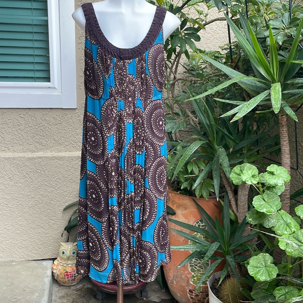 Tory Burch Blue and Brown Midi Dress with Elegant Design